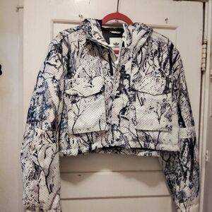 RARE Adidas Originals Snow Camo Field Hoodie Jacket Crop Women Medium White Coat